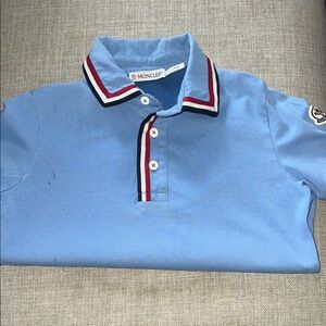 Moncler Sky Blue Polo with Tricolor Collar